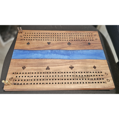 2 Player Wood / Epoxy Cribbage Board with Large Pegs